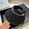 Empty Top Hats For Women Fashion Rhinestone Min Letter Sun Elegant Ladys Visor UV Protection Sunshade Summer Hat240409