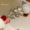 Brooches Shining U Pink Zircon Gems Floral Brooch For Women Fashion Accessory Gift