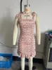 Casual Dresses 2024 Spring Summer Fashion Green Slim Sling Mini Dress Ladies Vintage Flower Print Pink Pleated Short Spaghetti Strap