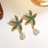 Brincos dangle Bohemia STAR FISH Drop Pearl Blue Rhinestones for Women Starfish Jewelry Summer Holiday Beach Presentes