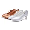 Dance Shoes Khaki White Ballroom Soft Satin Closed Toe Standard Danceing In Low Heel 2inch For Practise