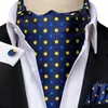 Hitie Silk Blue Yellow Dots Mens Ascot Tie Hanky manchetknopen Set Jacquard geweven zelf Cravat voor mannelijke bruidegomsmannen bruiloftsbedrijf240409