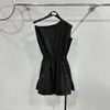 Cargo Jumpsuit Fashion Designer Women Tops Shirt New Summer 2024 Solid Black One Shoulder Elastic Waist Casual Style FZ2404092