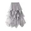 Kjolar Qooth Women Asymmetrical Tulle Ball Gown Kjol Elegant High midje Fairy Mesh A-Line för våren Summer QT2126