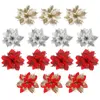 Flores decorativas 24 PCs Onioned Onion Arrenamentos de Natal Decorações de Ouro Poinsettia de Pano de seda de Natal