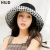 Sommarkvinnor fördubblar bomullslinne Plaid Sun Hat Elegant Big Wide Brim Foldbar Antiuv Beach Floppy Hats Flat Caps Bob240409