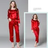 Home Clothing Autumn Silk Satin Couples Pajamas Sets Men Women Long Sleeve Sleepwear Wear Nightshirt Elastic Lace Waistband