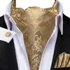 Hitie Gold Silk Mens Ascot Hanky ​​Mankietki Zestaw Jacquard Floral Paisley Vintage Formal Cravat Tie