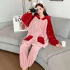 Vêtements à la maison mignonnes femmes patchwork couleurs sommiers 2pcs pyjamas costume corail toison de sommeil chaud ensemble intime lingerie automne