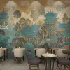 Papel de parede de mural personalizado em estilo chinês pintado de arquitetura à mão Temple Fresco Sala de jantar Sala de jantar Pintura de parede 3D