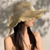 Berets Sweet Girl Bow Straw Lace Embet Hat Dames Summer Beach Zon Wading grote rand Vrouwelijke trendy accessoires