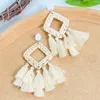 Bengelen oorbellen vintage Boheemse geometrische wijnstok wevende traancirkel vierkante kwad ratel rattan rieten geweven drop earring strand resort stijl