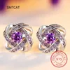 Stud -oorbellen Originele gecertificeerde bruiloft 4 mm Moissanite Twist Flower For Women 925 Sterling Silver Jewelry Party