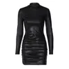 Abiti casual Donne Donne a maniche lunghe PU Fanux BodyCon Codice sexy Y2K vestiti o-collo Club Party Elegante streetwear 718