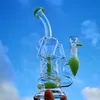 Fab yumurta türbin perc nargile benzersiz bongs 14mm çift geri dönüşümlü percolator su boruları yeşil mor pembe yağ dab teçhizatlar kase cam bong ile