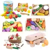 Wooden Play Food Kitchen Cutting Fruit Vegetable Set Pretend Toy Kids Playset Gift for Toddler Boys Girls Learn Educational Toys