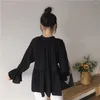 Blouses pour femmes 2024 automne printemps été coréen lacet lacet up Black Shirts Flare Sleeve White Femme Sweet O Collar Loose Blouse