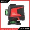 UNI-T Laser Nível 573 575 576 12 linhas 16 linhas 360 Medidor de ferramenta de nível de viga verde profissional com auto-nivelamento receptor