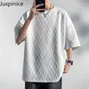 T-shirty T-shirt Letni rozmiar Letni rozmiar T-shirt Solidne Jacquard Mid-Sleeve Luźne dno t-shirty Mężczyźni Tops Męskie ubrania