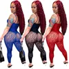 Kvinnors designerkläder Sexig ärmlösa bodysuits Se genom spetsar Leggings Två stycken Set Women Summer Sheer Outfits Night Club Wear Designer Tracksuit Women Sur