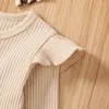 Zestawy odzieży Spring Baby Girl Ubrania Zestaw Fashion Urodzony niemowlę Solidny kolor żebrowane romperowe spodnie Pałąk napęd