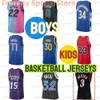 Kids Luka Doncic Jerseys Morant Iverson Harden Curry Oneal Carter Bird Ed 77 33 24 6 23 15 Młodzież chłopców koszykówka retro koszulki