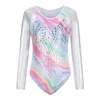 Stage Draag Girls 'Long Sleeve Ballet Gymnastics Tuchard High Stretch Gradient Print Sparkly Tumbling Dancewear Bodysuit gedurende 5-12 jaar.