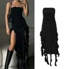 Casual Dresses 2024 Summer Tube Sexy Dress Women Elegant Y2K Pink Streetwear Festival Outfit Fishtail Skirt Womens Party