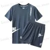 Testes masculinos 2024 Moda Novo esportivo masculino Desgaste de verão Desmoronar esportes vestidos de t-shirt curta+shorts de secagem rápida 2 peças