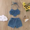 Clothing Sets 0-3Y Toddler Baby Girls Clothes Hanging Neck Heart Crop Tops Denim Shorts Fashion Infant Summer 2Pcs Outfits