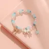 Strand Sweet Lovely Flower Charm Bracelets For Women Girls Pink Blue Beads Stretch Bracelet Students Friendship Jewelry Gift