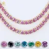 GRA Brilliant Cut 6.5mm Round Moissanite Tennis Necklace Pink Color Diamond Link Chain for Women Men