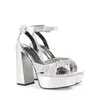 Sandals Silver Leather Multi Thread Torchon Strap Chunky Platform Heeled Sandal High Heel Women Summer Square Open Toe Dress Shoes