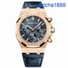 AP Tourbillon PolsWatch Mens Royal Oak Series 26240or Rose Gold Blue Plate Belt Business Sports Back Transparant automatisch mechanisch horloge VX8A