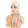 Frauen Muslim Hijab Schnürung Schal Crepe Turban Hut Islamische Schals Wrap Bonnet Amira Cap Headscarf Bandana Stirnband Turbante Mujer