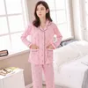 Roupas em casa 2024 Conjuntos de pijama de algodão de inverno de outono para mulheres de manga longa meninas garotas de desenho animado fofinho de lounge interior de roupas domésticas