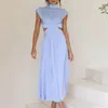 Casual Dresses Women Green Hollow Out Maxi Dress Lady Prom Pleated Backless Wedding Party 2024 Banquet Vestidos