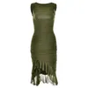 Casual Dresses Summer Plus Size Outfits Women Round Neck Sleeveless Dress Sexig Tight Backless Pleated Mid Halter