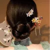 Stick per capelli cinese Donne tradizionali nappa di fiori fatti a mano a legna nera per le ragazze accessori per gioielli per capelli a bacchette giada
