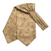 Hitie Gold Silk Mens Ascot Hanky ​​Mankietki Zestaw Jacquard Floral Paisley Vintage Formal Cravat Tie