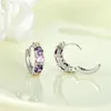 Серьги обручи уникальные фиолетовые кубические цирконы для женщин роскошные очаровательные свадебные аксессуары серебряный цвет модные украшения