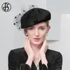Bérets fs fascinator wine beret top cap with voile luxury women chapeau de mariage cérémonie cocktail noires fedoras dames 2024