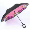 Colorido automático reverso reverso de plegamiento hombre mujer solar automóvil de lluvia para paraguas invertidas de doble capa anti UV auto -stand parapluie