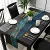 Marble Peacock Blue Linen Table Runners moderne Minimaliste minimaliste Black Gold Table Runner Holiday Vente de vacances Charves Dening Table Decor