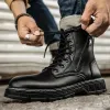 Boots Men's Genuine Leather Workwear Side Zipper Martin Boots Plus Cotton Fashion Men's Free Shipping Leather Shoes Large Size 3848