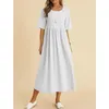 Femmes Vintage Cotton Linn Robe midi respirante Y2K Fashion Summer Malf-manches solides robes décontractées hautes Verstidos élégants 240407