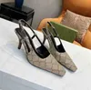 Luxury Slingback Sandaler broderade medelklackade kvinnors designer klassiker klackar klädskor damer glid på bandsandal