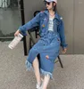 Abiti da lavoro 2 pezzi Set di abbigliamento in denim per abiti da donna Diamanti abito giacca a molla e gonna delle nappe due pezzi