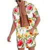 Herensets Zomerbehuizing Kleding Bloemprint Korte mouw Hawaiiaans shirt Drawing Beach Shorts Men S-5XL 2-stuks set Beachwear