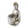 Ljushållare Buddha Tealight Holder Statue harts mediterar figuren Zen LED Tea Light